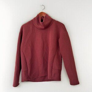 Womens Large Top Sweatshirt Brown Ribbed Knit Cowl Neck Mock Neck